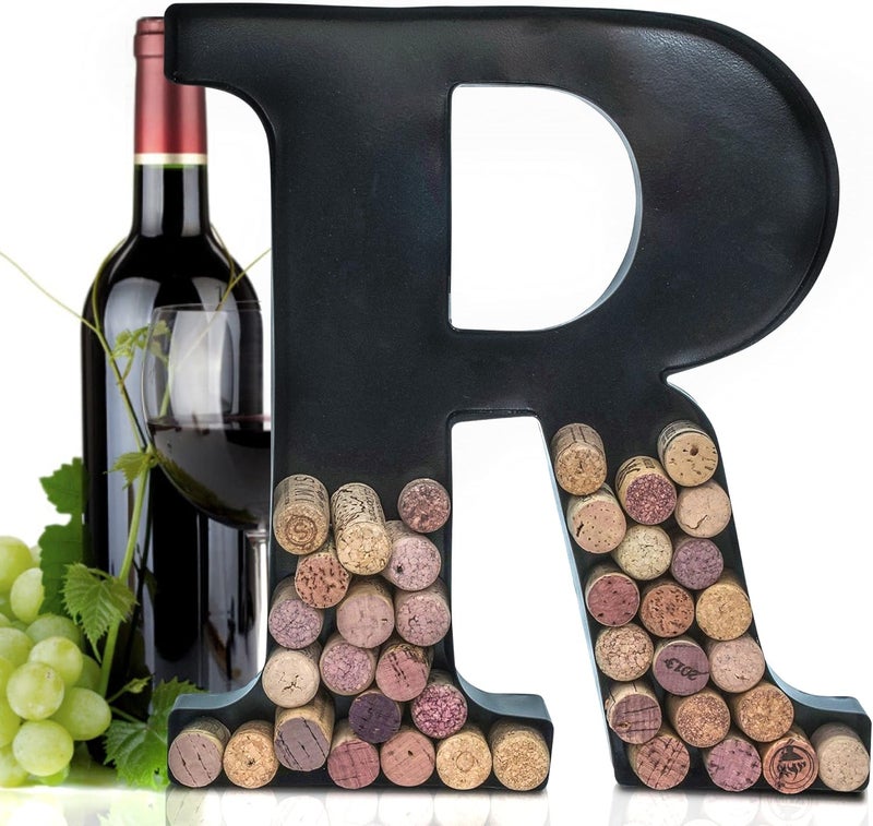 Made Easy Kit Metal Letter Wine Cork Keepsake Saver & Holder Monogram w/Free Wall Mount Kit A-Z (Letter R, Large) - Image 1